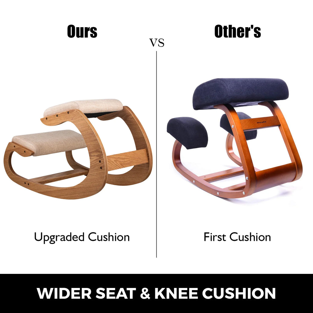 SucceBuy Ergonomic Kneeling Chair Stool W/ Thick Cushion Home Office Chair Improving Body Posture Rocking Wood Computer Chair