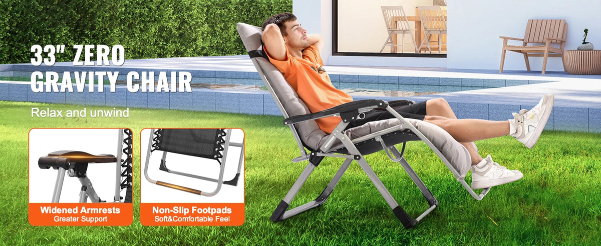 SucceBuy Zero Gravity Chair Zero Gravity Recliner Lounge Chair Adjustable Anti Gravity Chair with Cushion Footrest and Cupholder