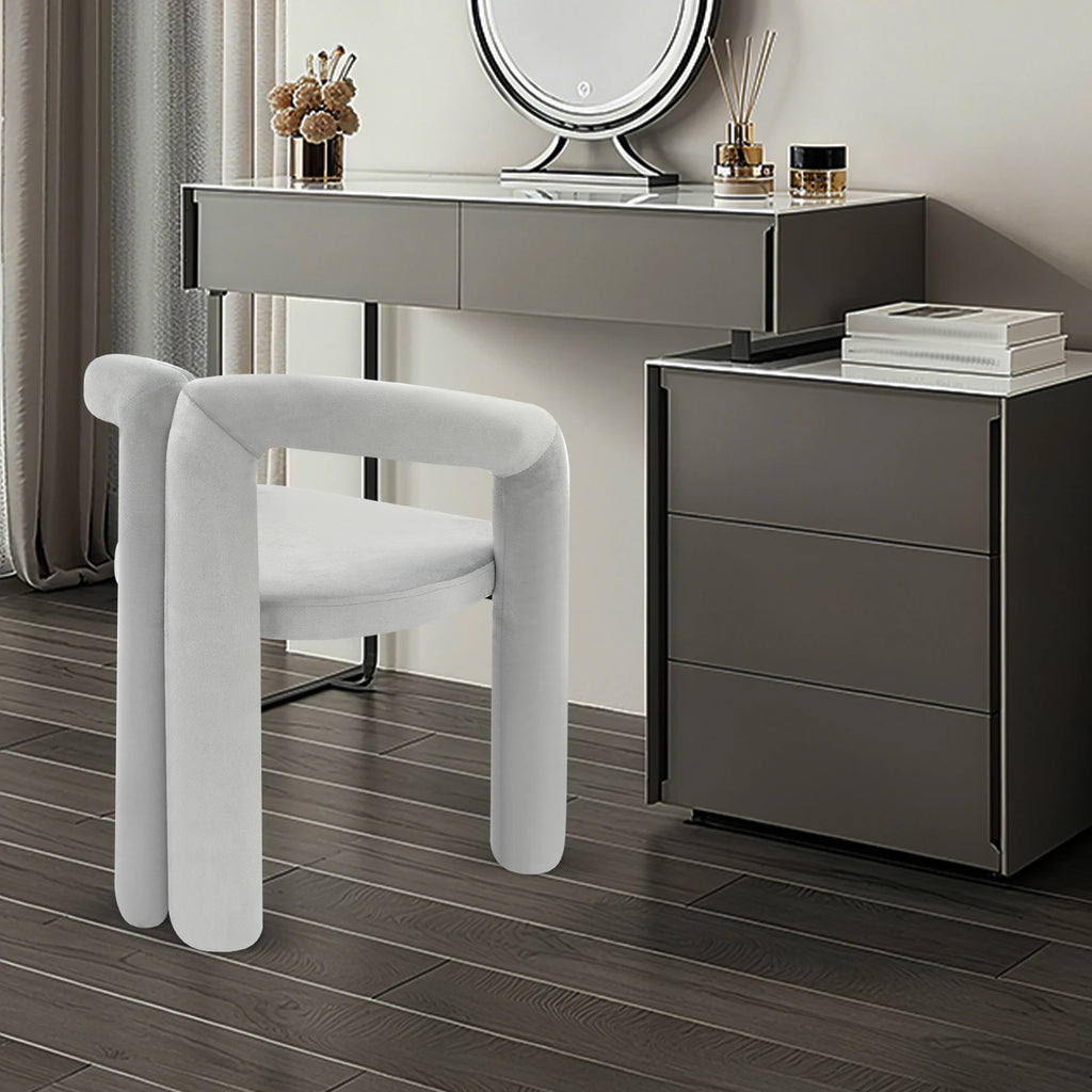 Gray Makeup Chair, Vanity Chair With Ergonomic Backrest, 220.46lbs Load Capacity Modern Upholstered Chair Carbon Steel Frame 60mm Thick High-Resilience Sponge Cushion For Bedroom Salon Nail Studio Living Room