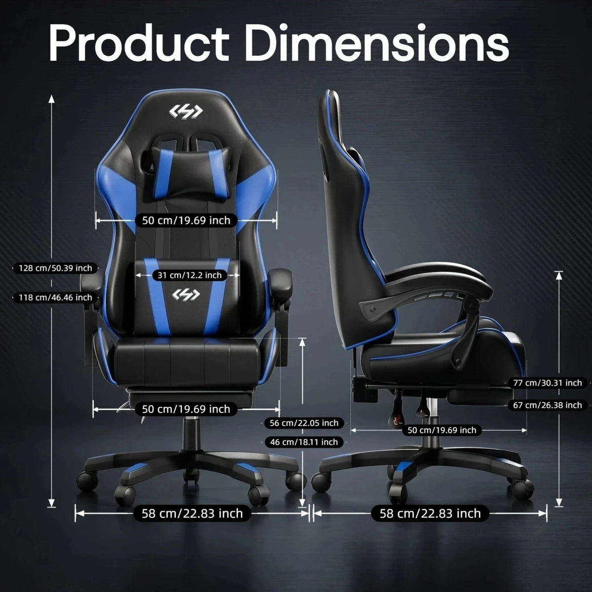Ergonomic Gaming Chair, PU Leather Computer Office Chair for Adults, Adjustable Height & Reclining Backrest Angle, 360° Swivel Gaming Desk Chair with Lumbar Support, Headrest and Retractable Footrest