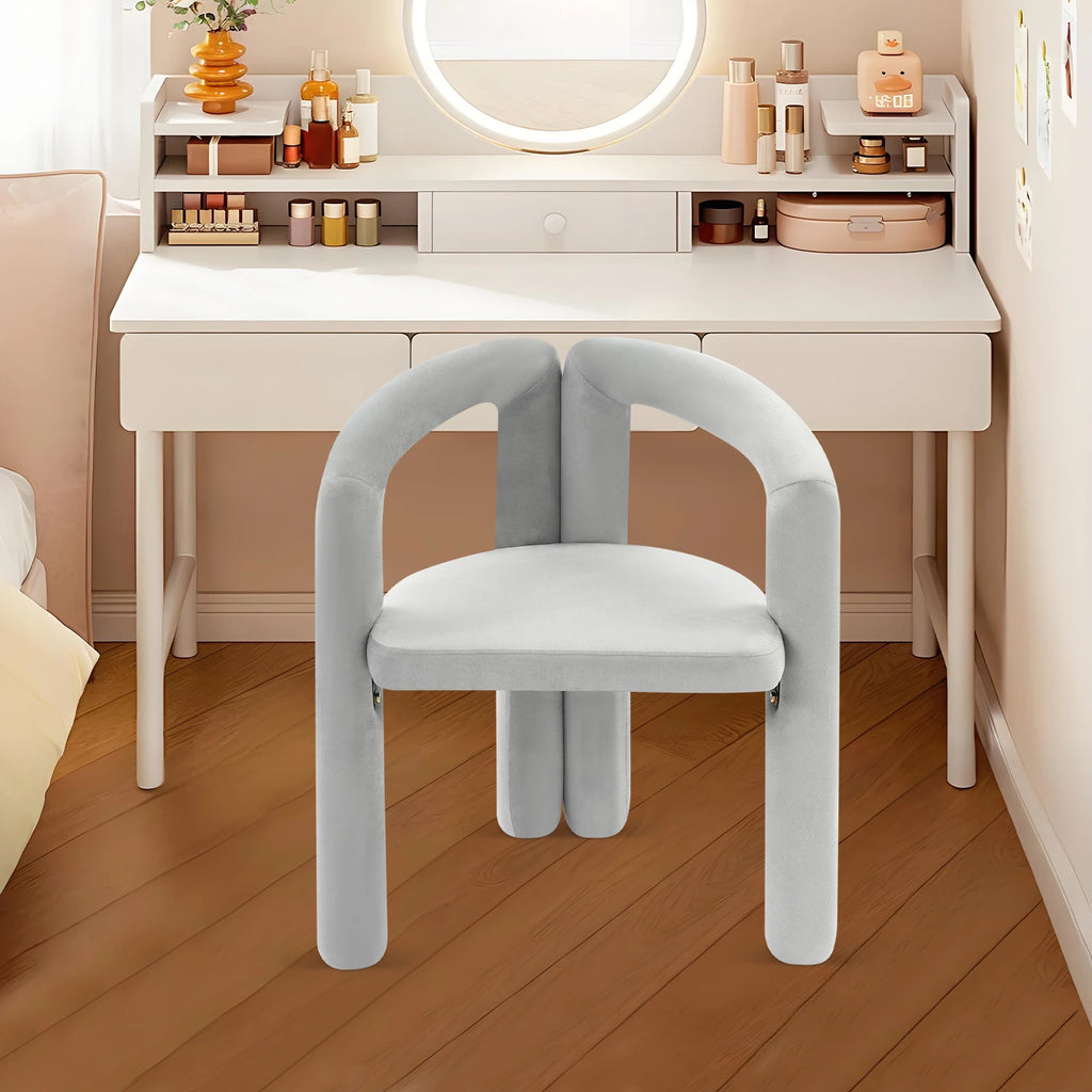 Gray Makeup Chair, Vanity Chair With Ergonomic Backrest, 220.46lbs Load Capacity Modern Upholstered Chair Carbon Steel Frame 60mm Thick High-Resilience Sponge Cushion For Bedroom Salon Nail Studio Living Room