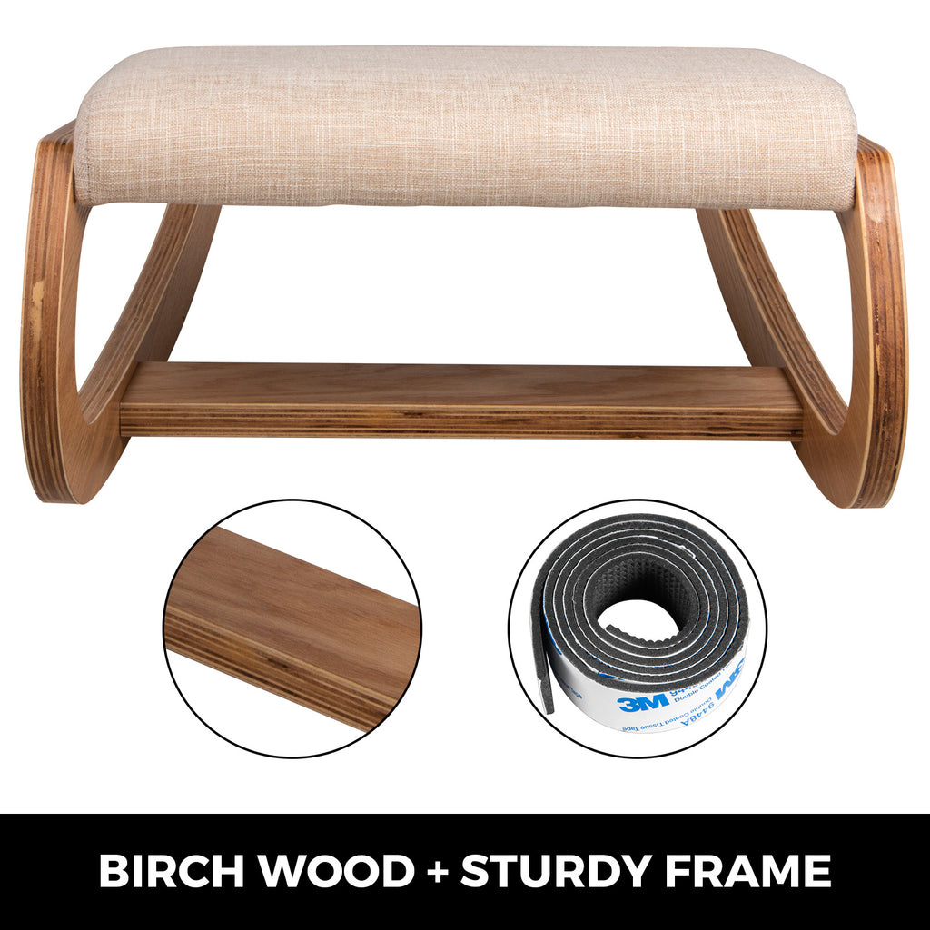 SucceBuy Ergonomic Kneeling Chair Stool W/ Thick Cushion Home Office Chair Improving Body Posture Rocking Wood Computer Chair
